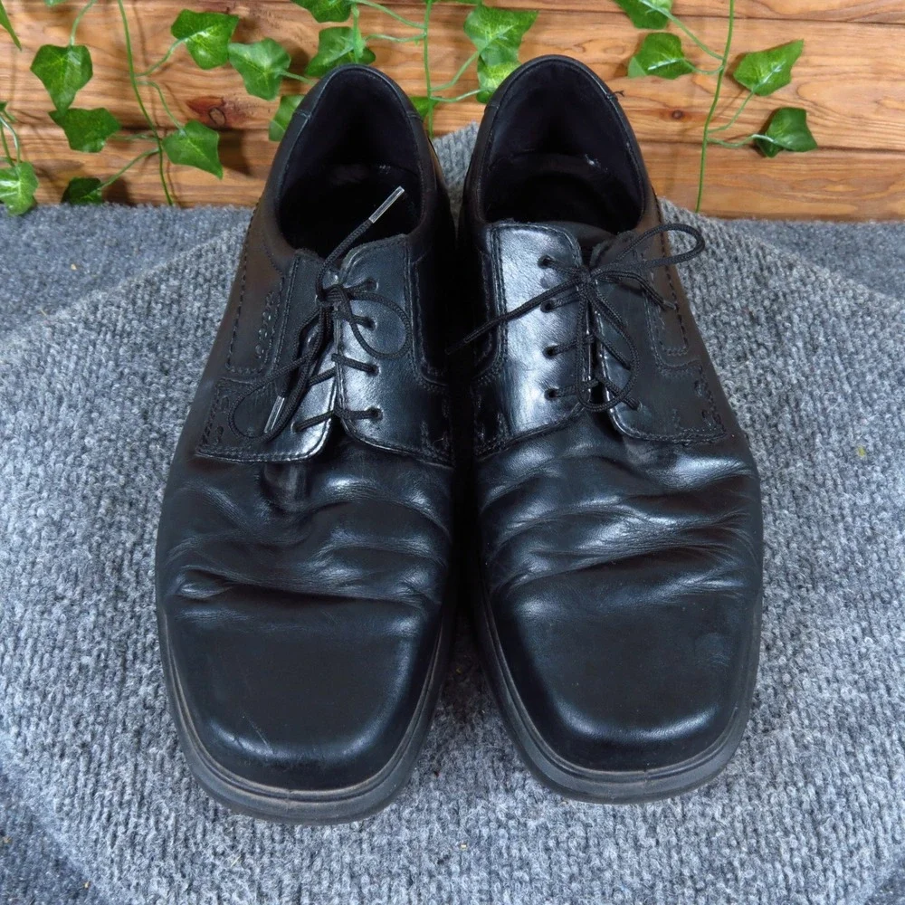 ECCO Helsinki Mens Plain Toe Tie Oxford Size 42 Professional Dress Black Leather